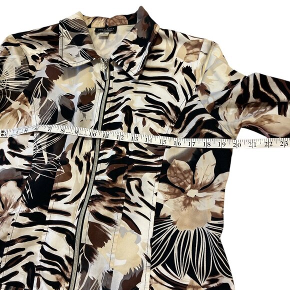 BELLISSIMA 🇨🇦 Bomber Jacket Abstract Floral Animal Print Size 10 Brown - Picture 9 of 10